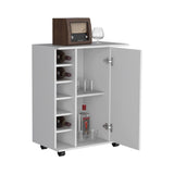 Lothian Bar Cart with Casters, 2-Side Storage Shelves and 6-Wine Bottle Rack B200P188869