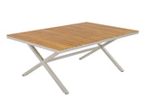 Teak Wood Top with Beige Steel Frame Outdoor Dining Table, 55.12" Rectangular Patio Table with N770P385226B