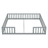 ZNTS Double Twin Floor Bed with Fence, Guardrails, without door, Grey W504P143285