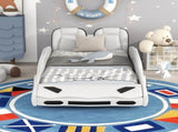 Twin Size Race Car-Shaped Platform Bed with Wheels, White 51942082