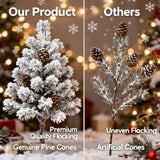 4FT Flocked Christmas Tree with 21 Natural Pinecones, 366 Branch Tips Artificial Plant Tree Full 75093809