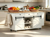 2 Barn Doors with Sliding Rails 3 Drawers 3 Shelves Serving Cart Rubberwood Countertop MDF Cabinet 28967447