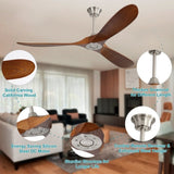 ZNTS 60 Inch Indoor Modern Ceiling Fan With 6 Speed Remote Control 3 Solid Wood Blade For Living Room W934102578