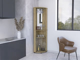 Chicago 75" H Mirrored Corner Bar Cabinet, With Glass Doors, Two Shelves and Stemware B200P239804