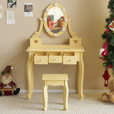 Kids Vanity Set with Mirror and Lights and Stool, 5 Storage Drawers, Pretend Play Princess Makeup 09083771