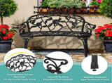 Outdoor Cast Aluminum Patio Bench, Porch Bench Chair with Curved Legs Rose Pattern, Black 50857414