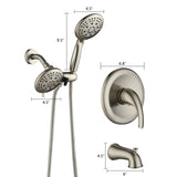 Classic High Pressure Single Handle 6 Function Rain shower Head with Handheld Shower with Tup Spout W121946592