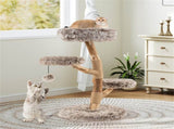 4-Level Natural Pear Wood Cat Tree - 19.5"x35.5", Jute Scratch Posts Plush Ball, Long Plush 98702501