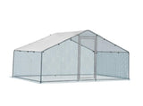 2*2*2m/6.5x6.5x6.5ft Silver Chicken Coop with Pointed Roof, 180g PE Rain Cloth, Metal Chicken and 69924344