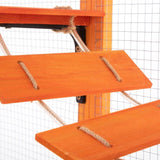 Wooden Cat Enclosure with 6 Jumping Platforms, 2 Cat Condos, Cat Bridge and Scratching Board, Orange W2181P198547