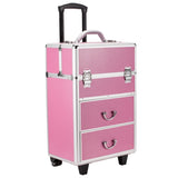 ZNTS 4 Tier Lockable Cosmetic Makeup Train Case with Extendable Trays Pink 80010757