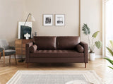 Mirod Mid-Century Modern PU Leather 3-Seat Sofa, Tufted Design, Solid Wood Legs, 2 Bolster Pillows, N760P285734D