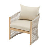 Modern Beige Curved Aluminum Lounge Chair with Stylish Rope-Weave Design and Cushioned Comfort, 85644037