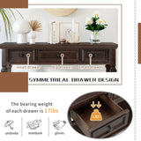 Classic Retro Style Console Table with Three Top Drawers and Open Style Bottom Shelf, Easy Assembly 97945563