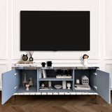 60" Mirrored TV Stand with Crushed Diamond Glass Doors - Modern Media Entertainment Center for W1445P301422
