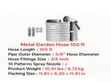 100 ft Metal Garden Hose, Rust Proof Water Hose with 10 Function Nozzle, No-Kink & Flexible 25842948
