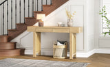 TREXM Narrow Console Table with Rattan Accent, Natural Wood Finish Entryway Table with Storage N715P223098M