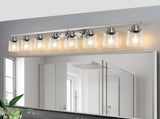 Modern 8-Light Bathroom Vanity Light Fixture - Brushed Nickel Finish with Clear Glass Shades, W1340P206688