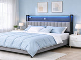 King Size Headboard with Pegboard Storage Shelf, Adjustable Upholstered Backrest, RGB LED Light 30670695