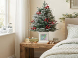 2 Pack 3FT Pre-Lit Snow Flocked Christmas Trees, Green PVC PE Pine Needle Foliage with 264 Tips, Red 09524057