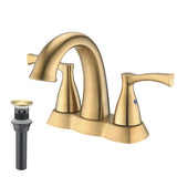 2 Handle 4 Inch Centerset Bathroom Sink Faucet with Pop-Up Drain, Brushed Gold W122460801
