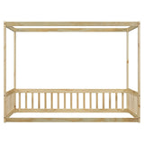 Twin Size Canopy Frame Floor Bed with Fence, Guardrails,Natural W504P143279