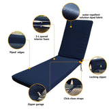 ZNTS Outdoor Lounge Chair Cushion Replacement Patio Funiture Seat Cushion Chaise Lounge Cushion,NAVY BLUE 46805925