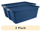 (2 pack) 34 Gallon Extra-Large Storage Bin, Plastic Storage Container with Latch Lid, Blue (Shipment 43472071