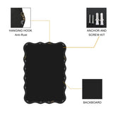 Solid Wood Wavy Rectangle Mirror-Black 40" x 28" Modern Mirror Wall Decor for Bathroom, Bedroom, W1445P189614