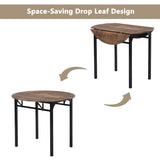 TOPMAX Modern 3-Piece Round Dining Table Set with Drop Leaf and 2 Chairs for Small Places,Black WF290234AAB