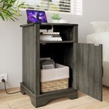 Farmhouse Nightstand Side Table, Wooden Rustic End Table, Tall Bedside Table with Electrical Outlets B082134936