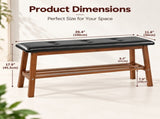Dining Bench with Storage Shelf, Pine Wood Frame, Button Tufted Black PU Leather Seat, Walnut 01032856