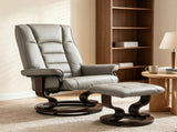 Faux Leather Reclining Chair, Tufted Back & Wood Frame, Manual Recliner, Gray 11930675