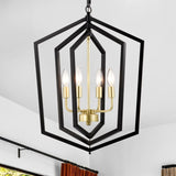 18.11" Matte Black Gold Chandelier for Dining Room, 4-Light Kitchen Chandelier Light Fixture W1592P209857