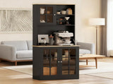 Freestanding Cabinet,Kitchen Pantry Storage Cabinet,Large Countertop, Glass Doors and Adjustable T3971P416309