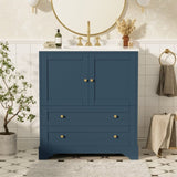 30'' Bathroom Vanity with Ceramic Sink Combo, Modern Freestanding Storage Cabinet with Gold Handles, N710P228365C