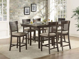 Dark Brown Finish Counter Height Chairs 2pc Set Vertical Slat-Back Design Lenin-like Fabric Padded B01151375