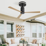 ZNTS 52 Inch Modern Flush Mount Ceiling Fan with led light and Remote Control, 3 ABS Blades Noiseless W882P195911