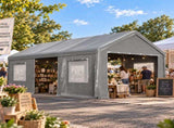 12x20 FT Heavy Duty Carport Canopy, Outdoor Garage with Roll-Up Doors & Mesh Windows, Galvanized W1422P541148