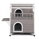 ZNTS Wooden Cat house 2-Story Indoor Outdoor Luxurious Cat Shelter House with Transparent Canopy, Large 60901308