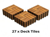 27 PCS Natural Acacia Wood Interlocking Deck Tiles, 12"12" Waterproof AntiSlip Outdoor Flooring 30465069