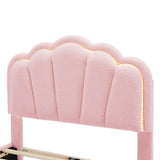 Twin Size Upholstered Flower-Shape Bed, Elegant Flowers Headboard with LED Light Strip ,Sherpa N733P177307H