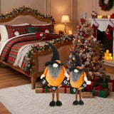 2PCS Set Spooky Christmas Gnome Decor Standing Orange Fabric Figures with Black Gnome & Banner, 63182616