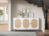3-door standing cabinet with tall oval rattan top, made of particleboard and plastic rattan, 87304240