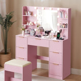Pink particleboard with a 7-drawer, 4-shelf dressing table set with 10 three-tone light bulbs, power 63831111