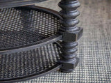 D23.5 x 25" Round Three Tiered Side Table with Rattan Shelf, Black W2078P231566