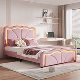 Twin Size Upholstered Platform Bed with Curve Shaped and Height-adjustbale Headboard,LED Light WF323748AAH