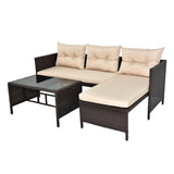3 Piece Outdoor PE Rattan Furniture Set, Patio Black Wicker Conversation Loveseat Sofa Sectional 41175720