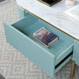 ZNTS Glam Contemporary Light Teal 1pc End Table White Faux Marble Top Living Room Table Open Bottom B011P184960