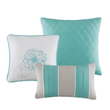 Printed Cotton Sateen Comforter Set Aqua Queen B03596885